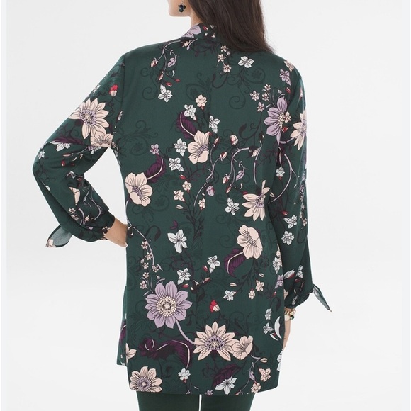 Chicos Green Floral Tie Sleeve Open Blazer Jacket - Picture 9 of 11